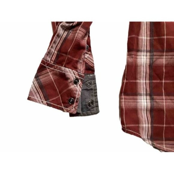 BKE Mens Pearl Snap Button Up XL Long Sleeve Shirt Button Down Plaid Men's Red - Picture 4 of 4